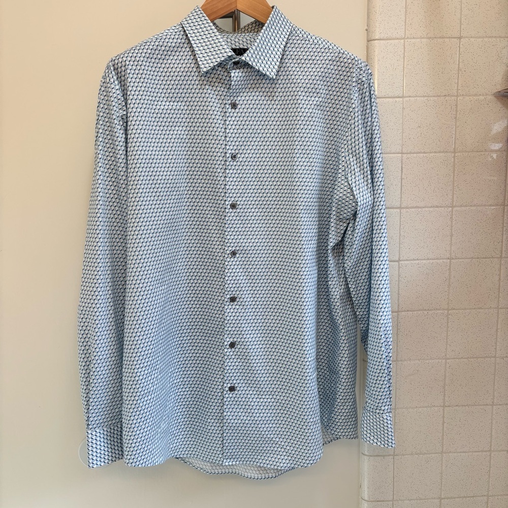 Alfani Mens Slim Fit Blue Button Down Shirt Size XL Motif Cotton Preppy Office